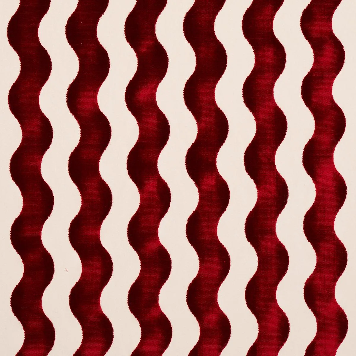 Schumacher 69427 The Wave Velvet Red fabric swatch