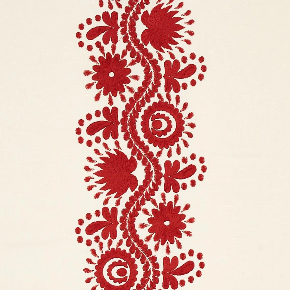 Schumacher 80742 Theodora Embroidery Red fabric swatch