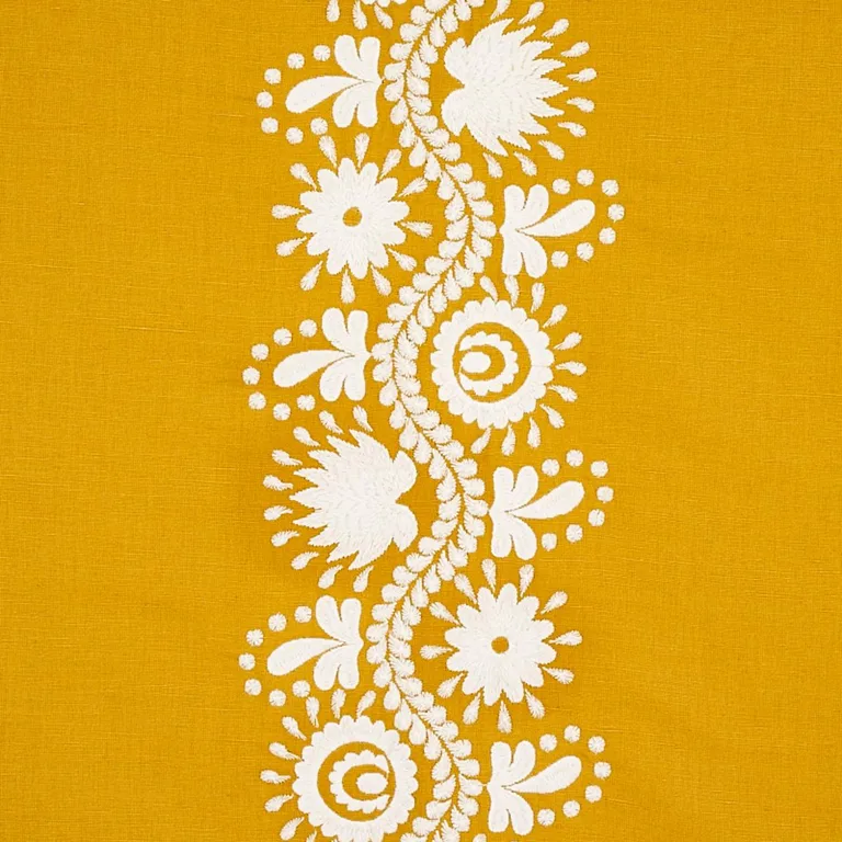 Schumacher 80740 Theodora Embroidery Saffron fabric swatch