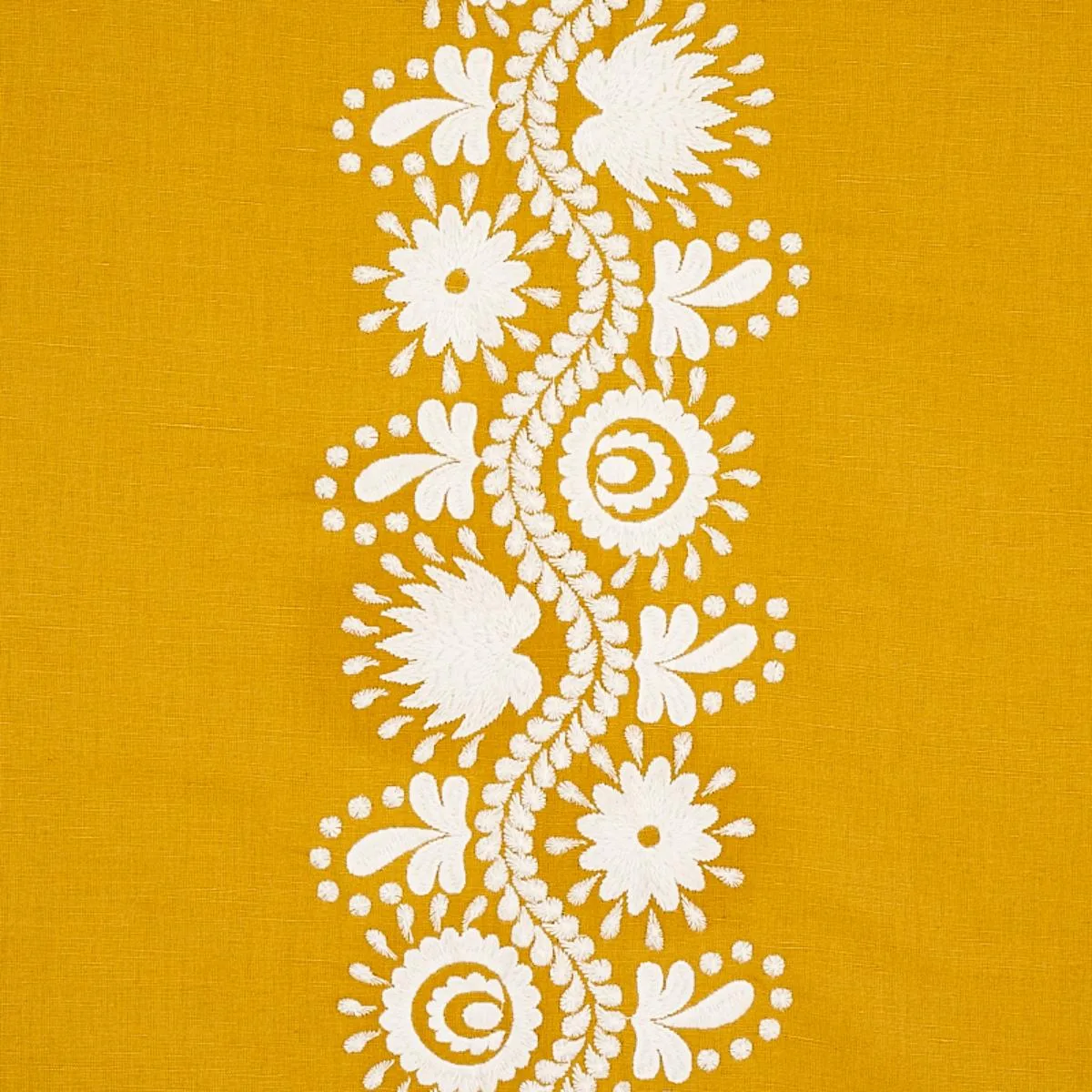 Schumacher 80740 Theodora Embroidery Saffron fabric swatch