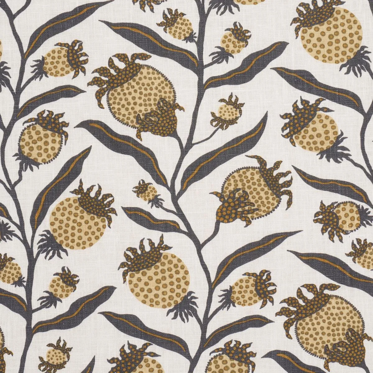 Schumacher 181681 Thistle Vine Black & Gold fabric swatch