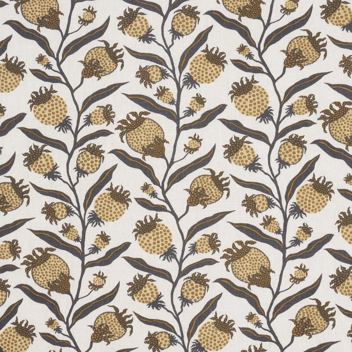 Schumacher 181681 Thistle Vine Black & Gold fabric swatch