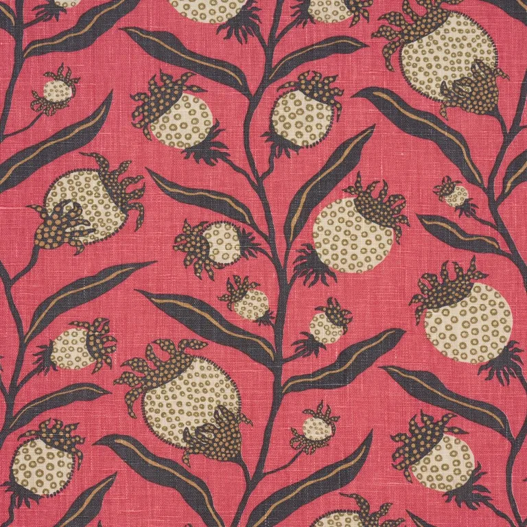 Schumacher 181680 Thistle Vine Red & Gold fabric swatch