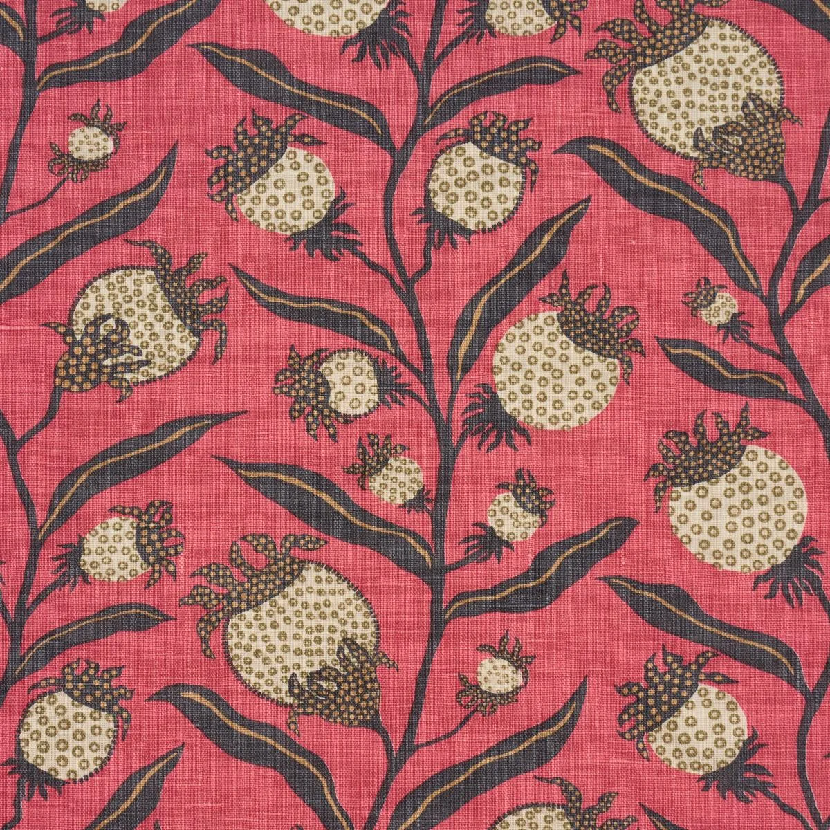 Schumacher 181680 Thistle Vine Red & Gold fabric swatch