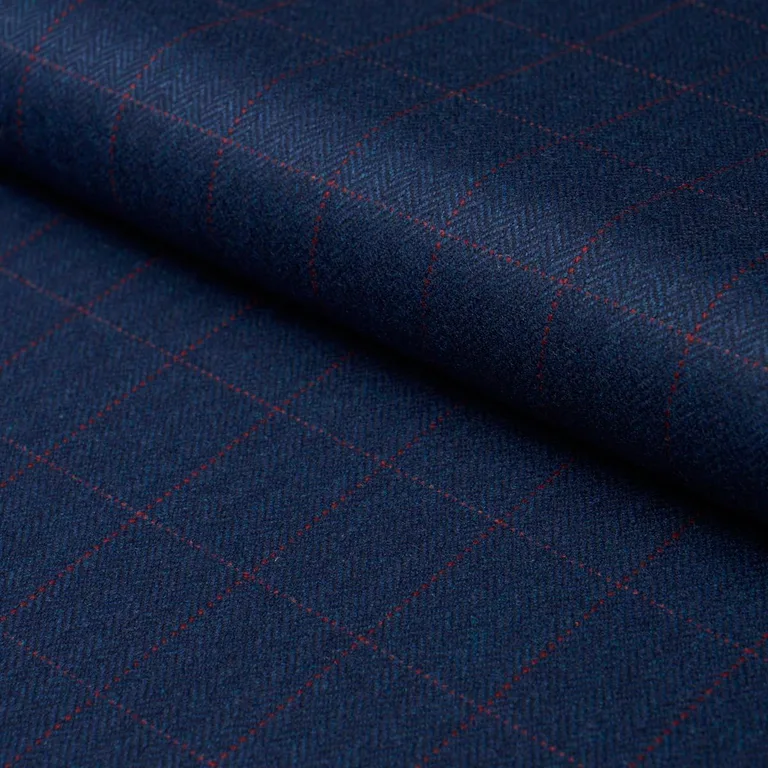 Schumacher 85292 Thompson Merino Windowpane Navy fabric swatch