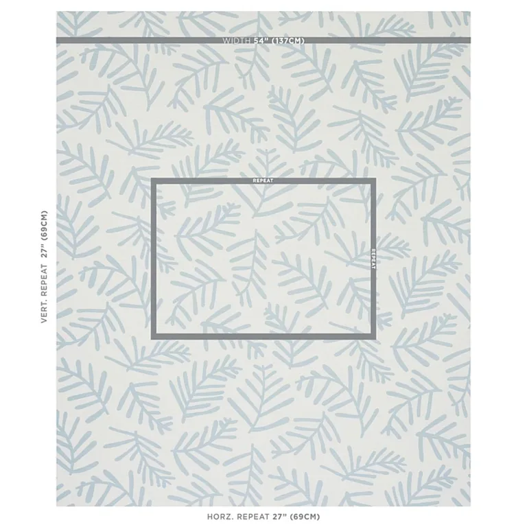 Schumacher 179911 Tiah Cove Blue Leaf fabric swatch