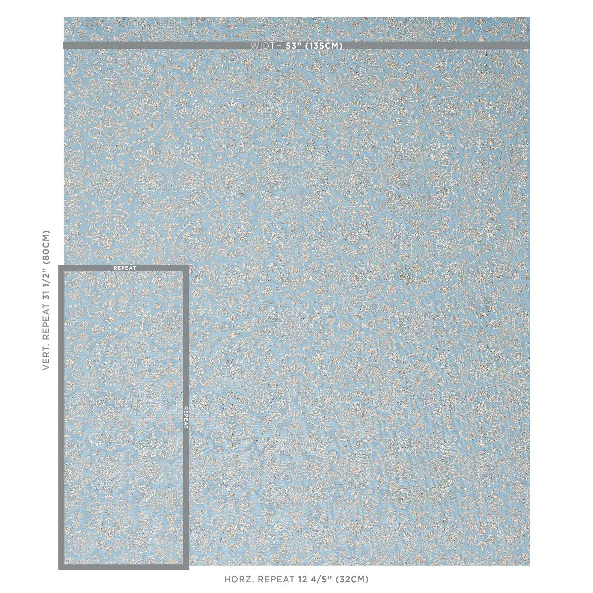 Schumacher 79860 Tiana Embroidery Chambray fabric swatch