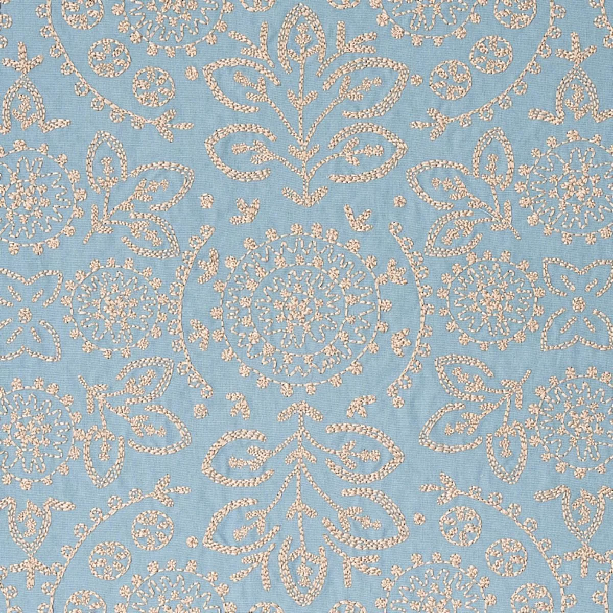 Schumacher 79860 Tiana Embroidery Chambray fabric swatch
