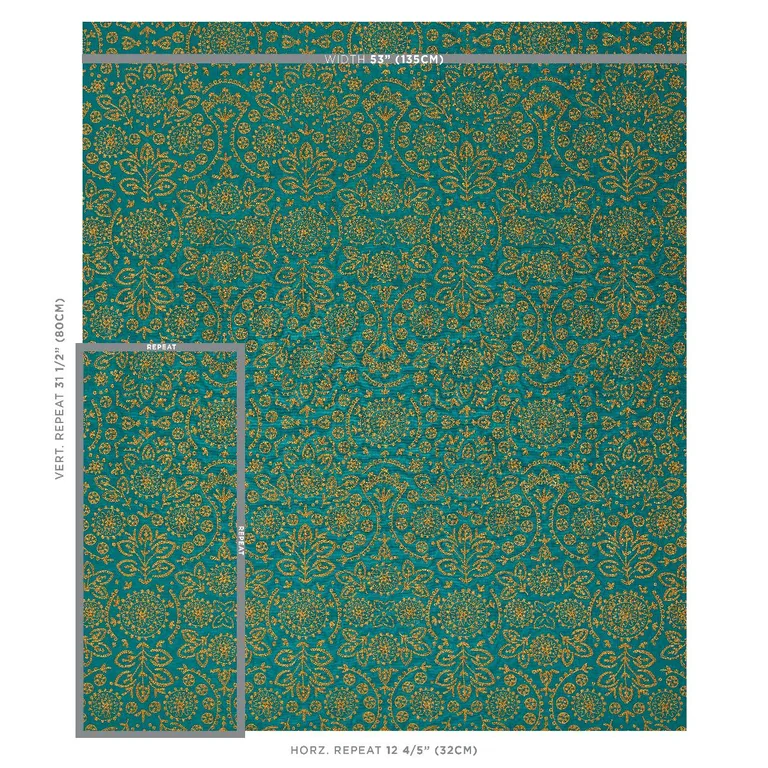 Schumacher 79862 Tiana Embroidery Peacock fabric swatch