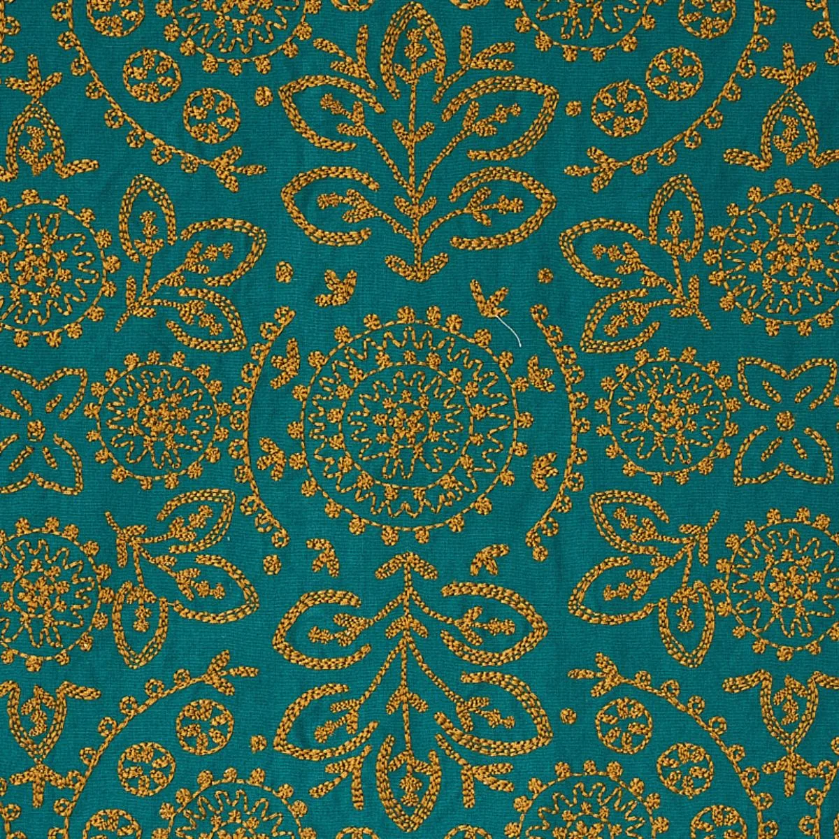 Schumacher 79862 Tiana Embroidery Peacock fabric swatch