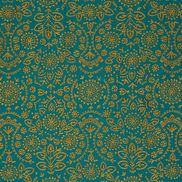 Schumacher 79862 Tiana Embroidery Peacock fabric swatch