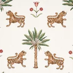 Schumacher 179930 Tiger Palm Cocoa fabric swatch