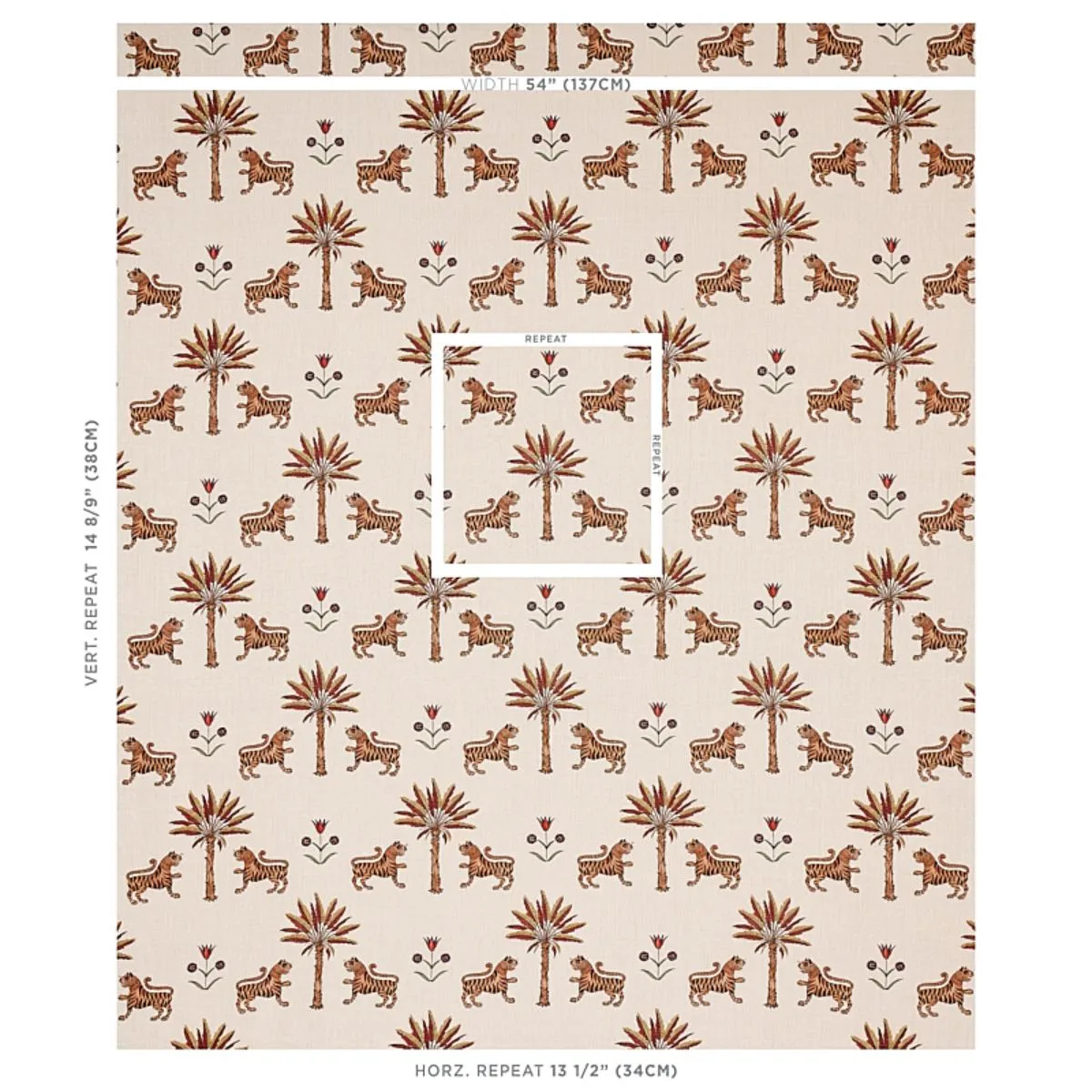 Schumacher 179932 Tiger Palm Crimson fabric swatch