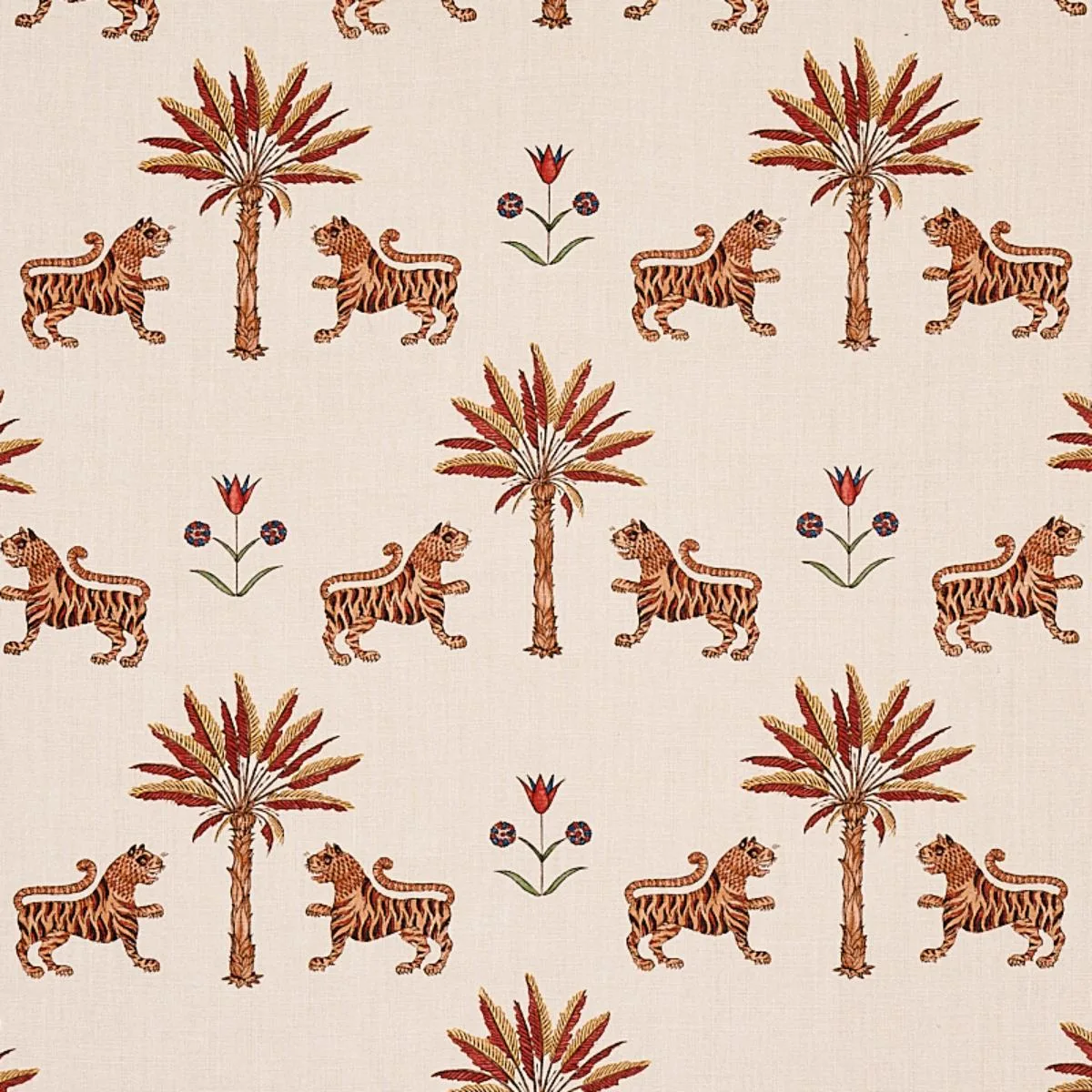 Schumacher 179932 Tiger Palm Crimson fabric swatch