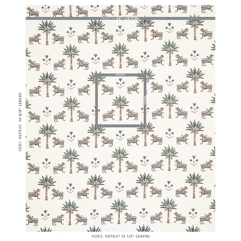 Schumacher 179931 Tiger Palm Delft fabric swatch