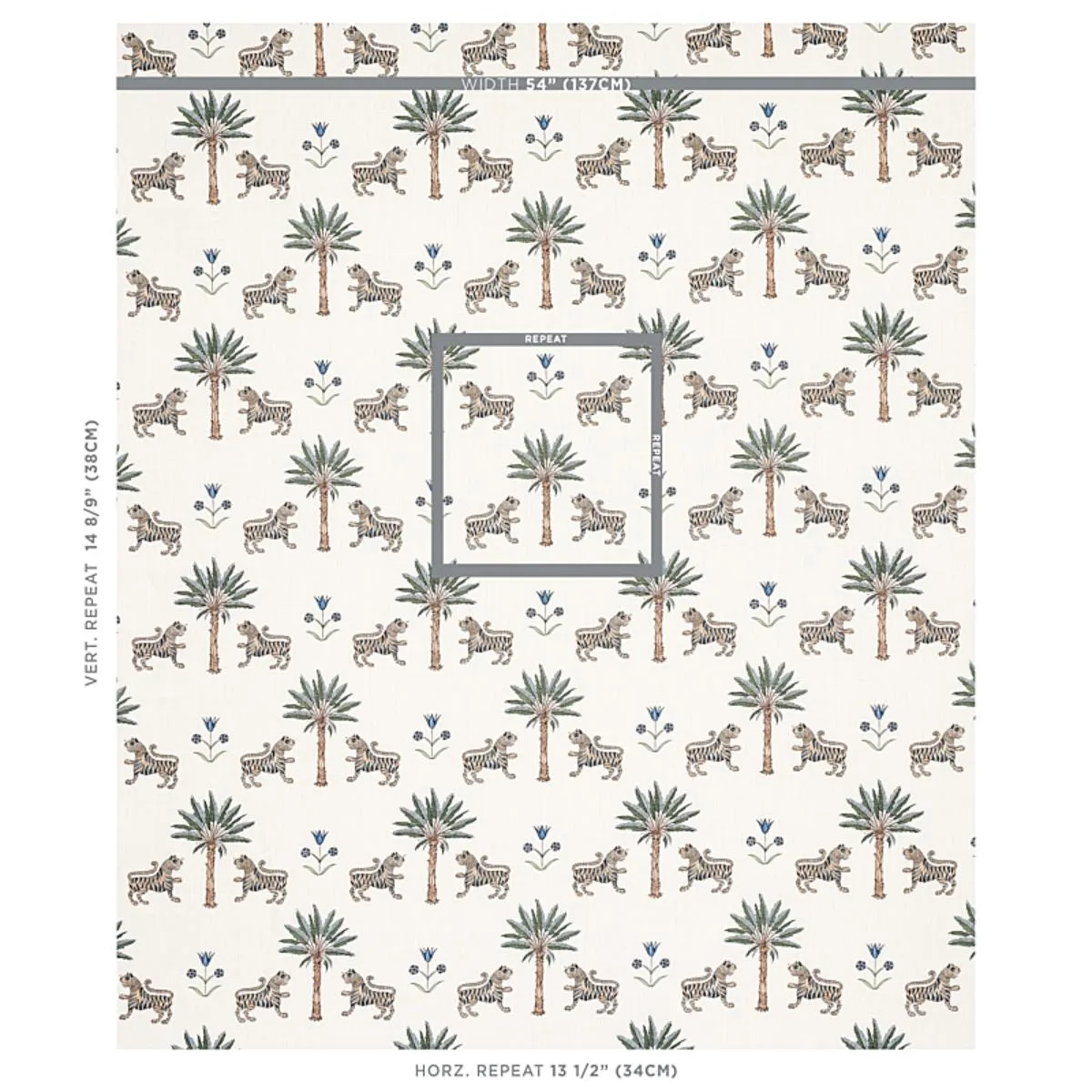 Schumacher 179931 Tiger Palm Delft fabric swatch