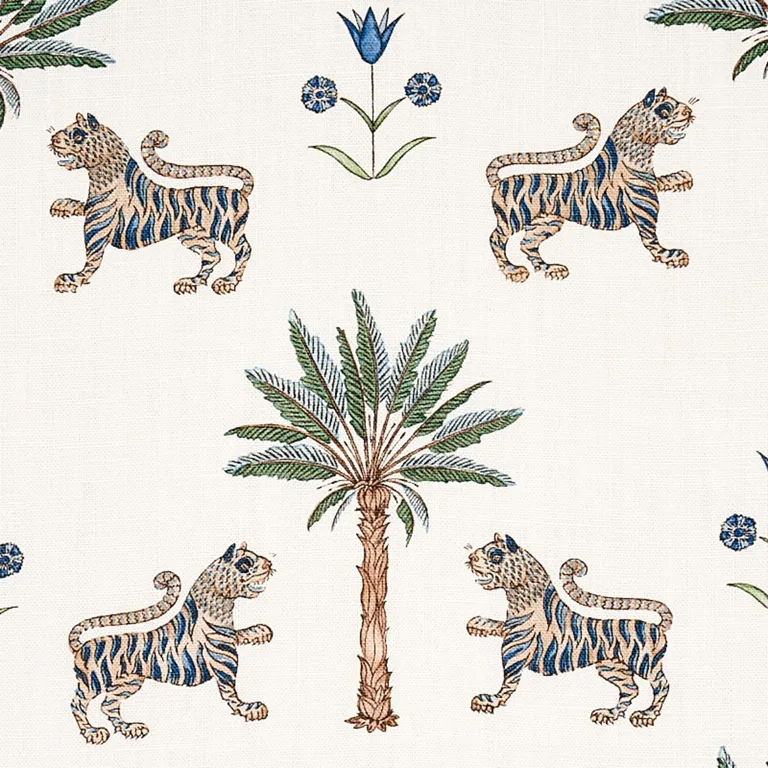 Schumacher 179931 Tiger Palm Delft fabric swatch