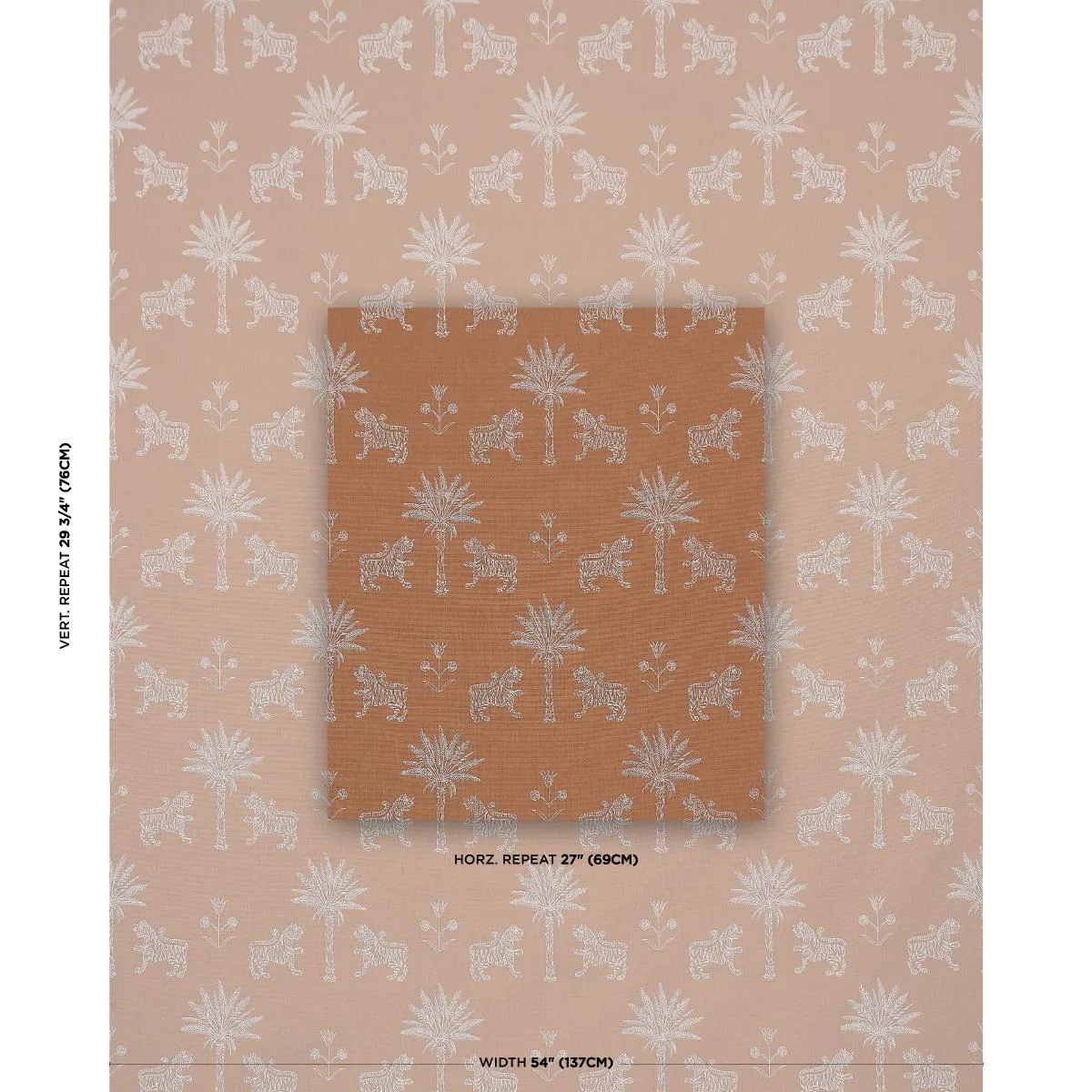 Schumacher 182840 Tiger Palm Silhouette Outdoor Mediterranean Spice fabric swatch