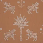 Schumacher 182840 Tiger Palm Silhouette Outdoor Mediterranean Spice fabric swatch