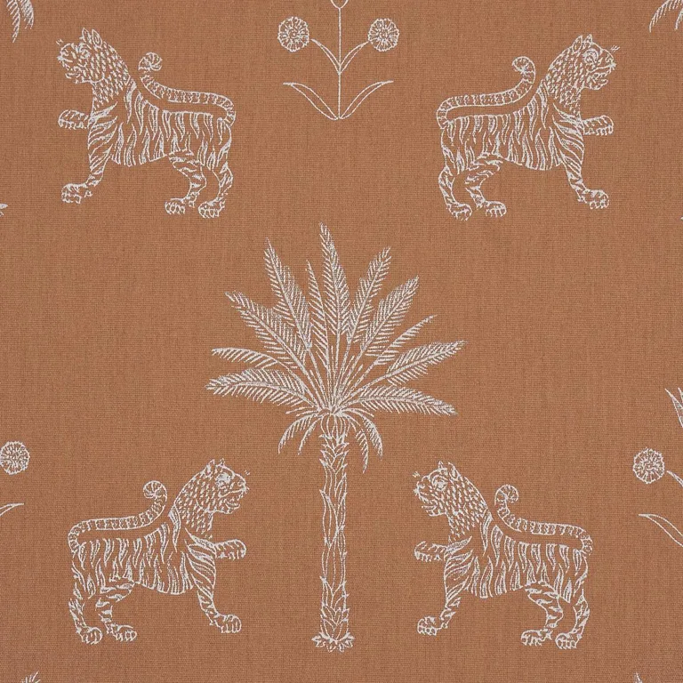 Schumacher 182840 Tiger Palm Silhouette Outdoor Mediterranean Spice fabric swatch