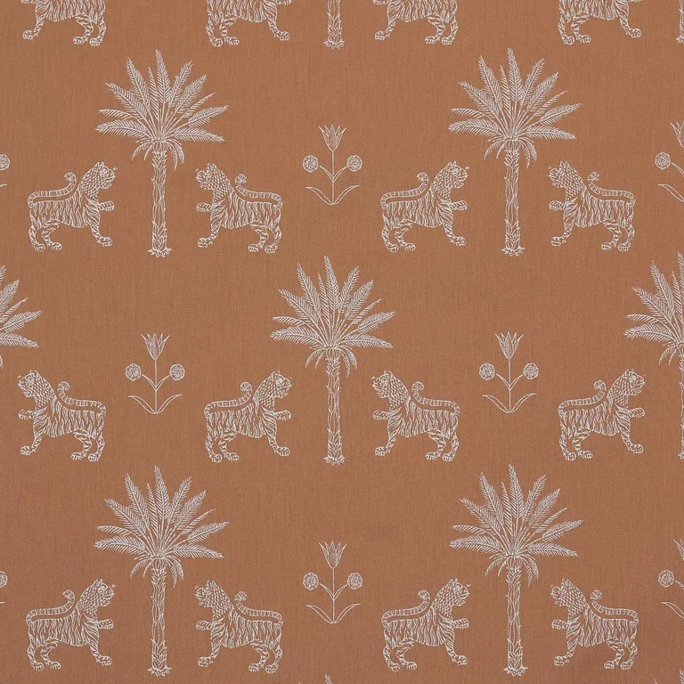 Schumacher 182840 Tiger Palm Silhouette Outdoor Mediterranean Spice fabric swatch