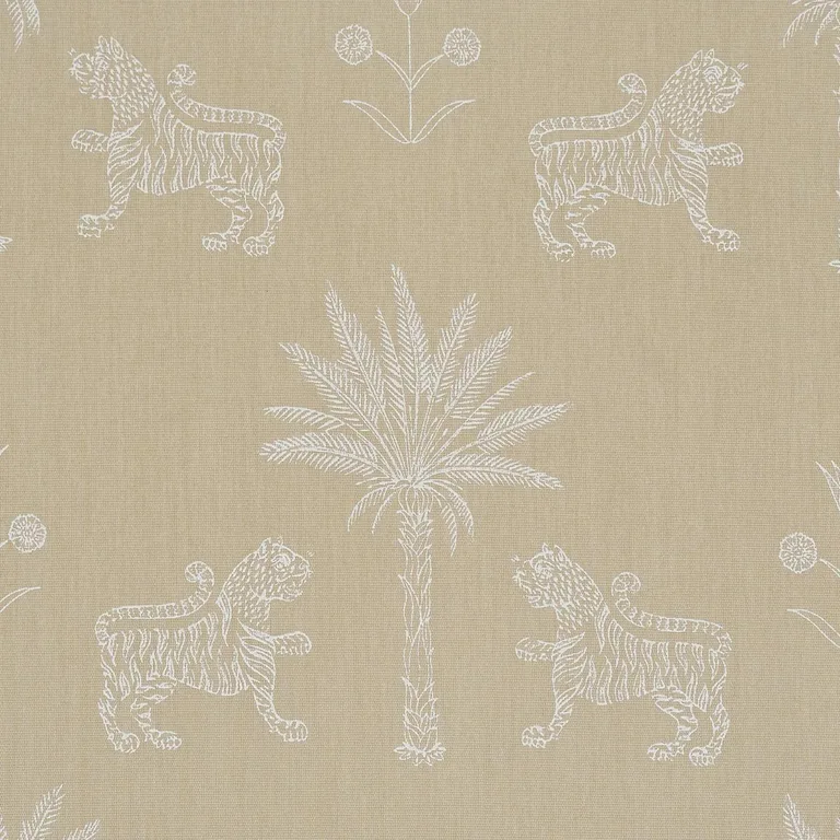 Schumacher 182842 Tiger Palm Silhouette Outdoor Mistral Sand fabric swatch