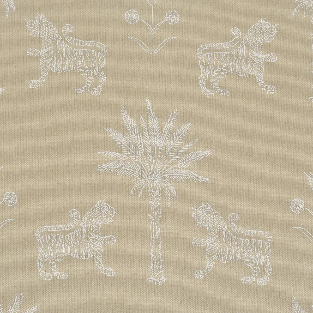 Schumacher 182842 Tiger Palm Silhouette Outdoor Mistral Sand fabric swatch