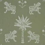 Schumacher 182841 Tiger Palm Silhouette Outdoor Sage fabric swatch