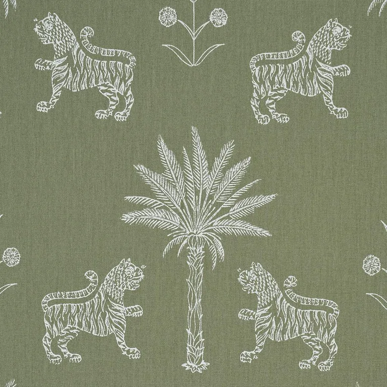 Schumacher 182841 Tiger Palm Silhouette Outdoor Sage fabric swatch