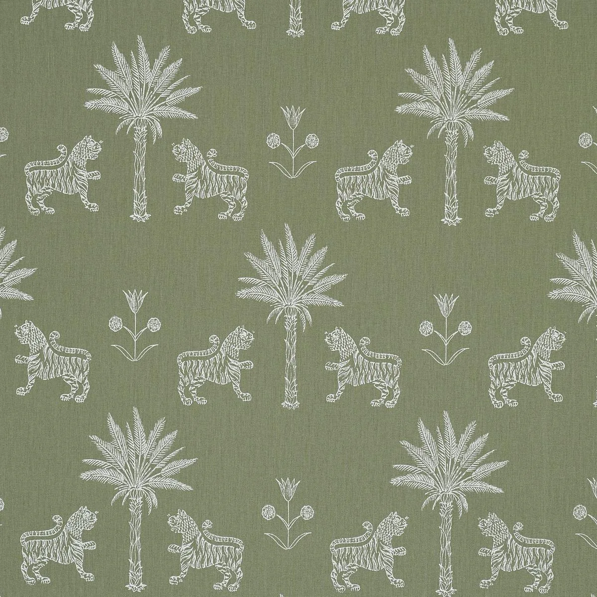 Schumacher 182841 Tiger Palm Silhouette Outdoor Sage fabric swatch