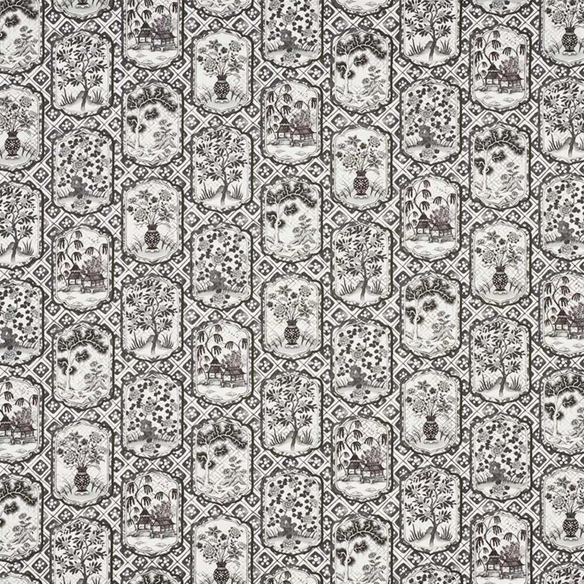 Schumacher 178570 Ting Ting Black fabric swatch