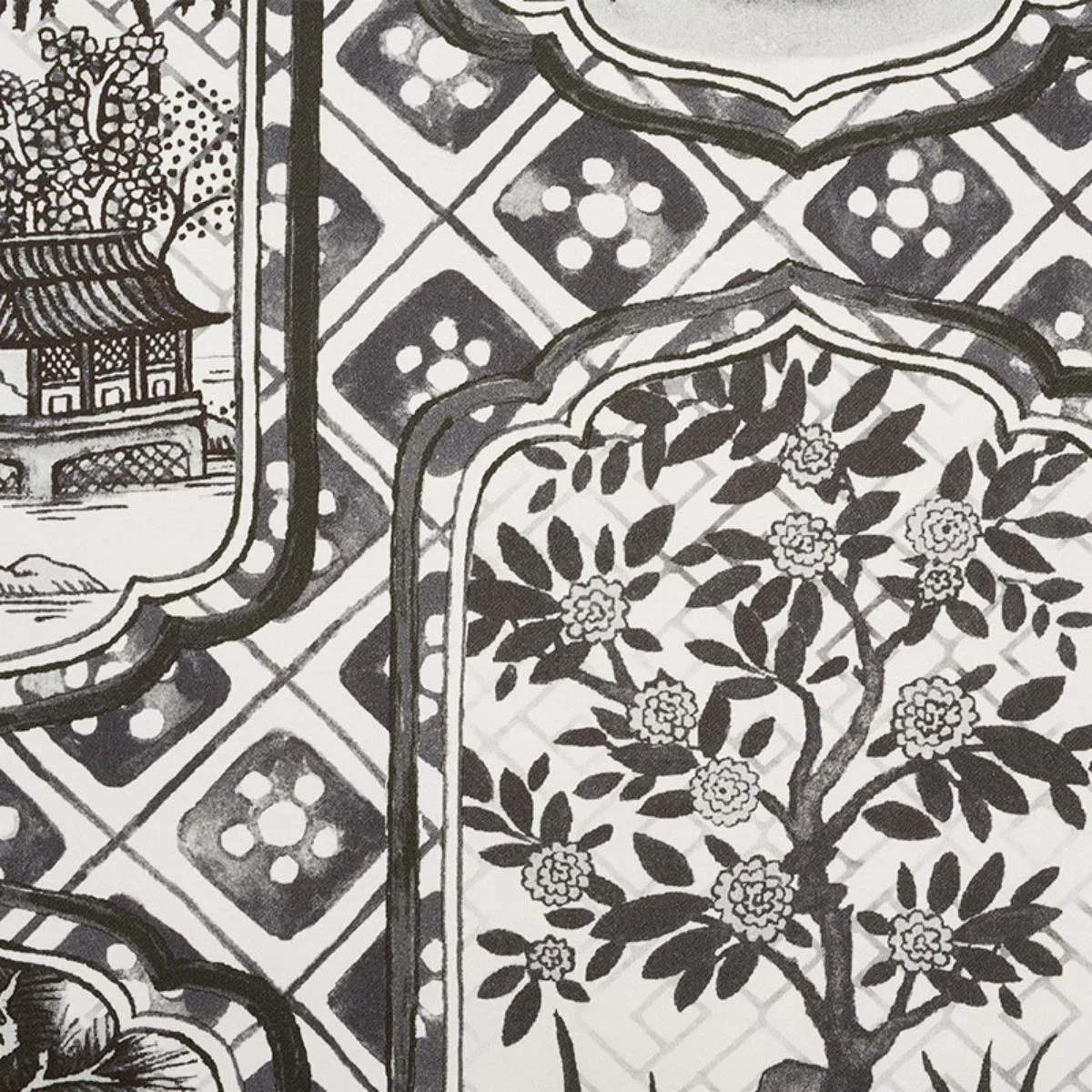 Schumacher 178570 Ting Ting Black fabric swatch