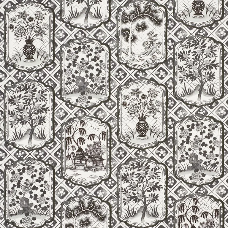 Schumacher 178570 Ting Ting Black fabric swatch