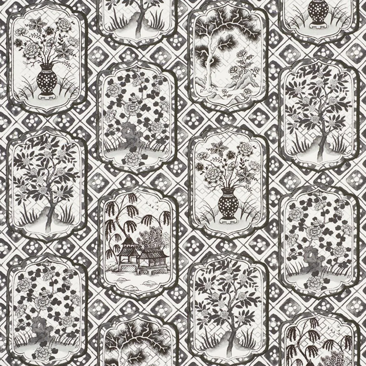Schumacher 178570 Ting Ting Black fabric swatch