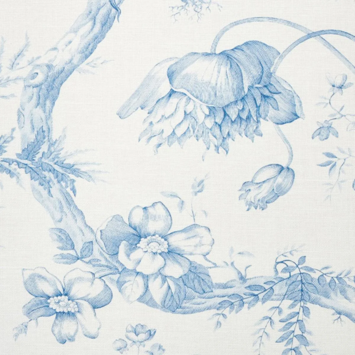 Schumacher 177400 Toile De Fleurs Delft fabric swatch
