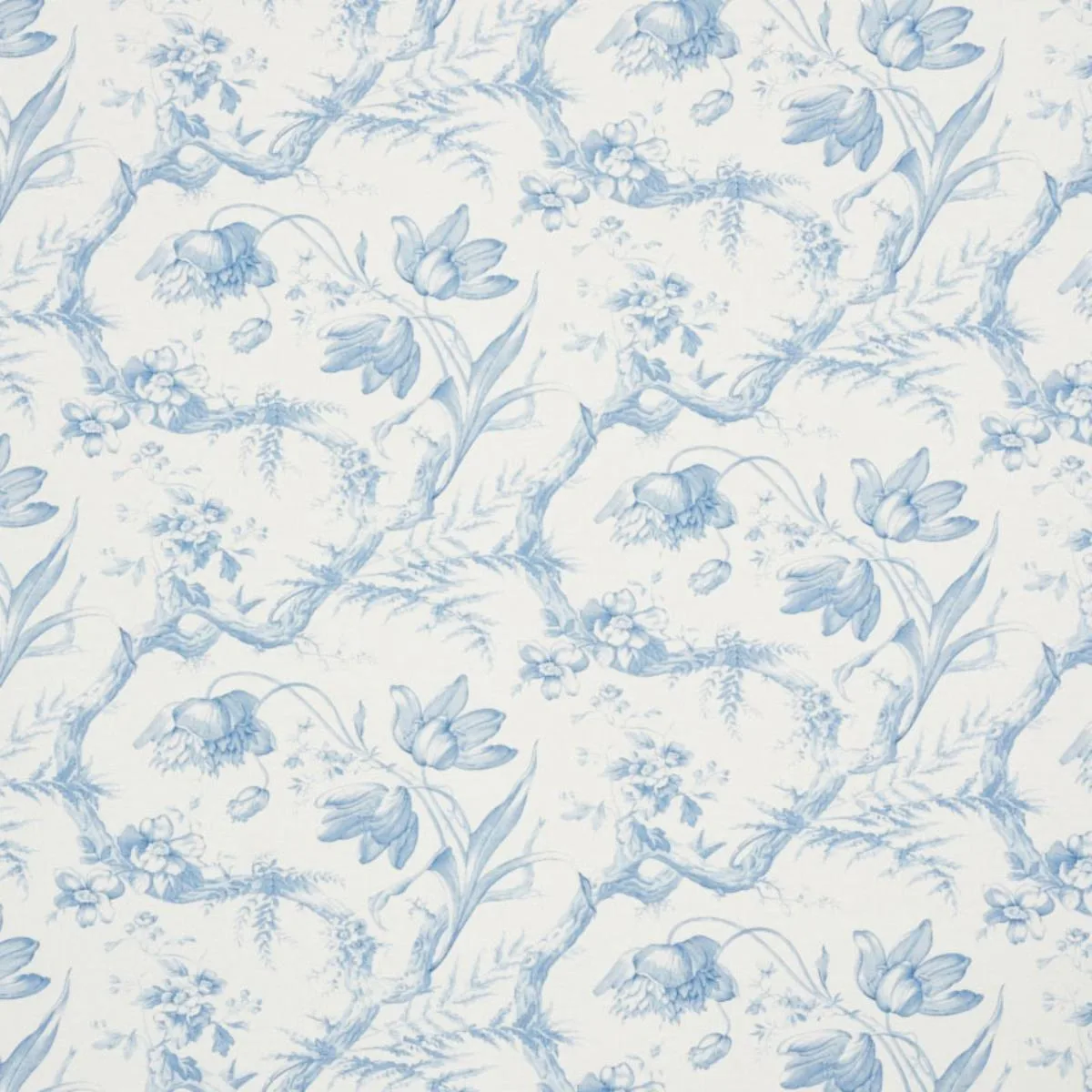 Schumacher 177400 Toile De Fleurs Delft fabric swatch