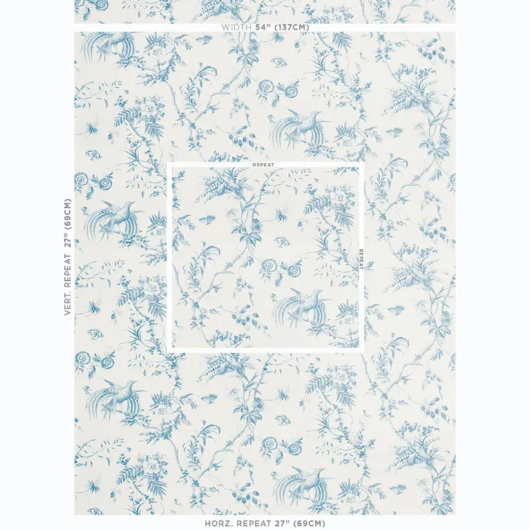 Schumacher 179570 Toile De La Prairie Blue fabric swatch