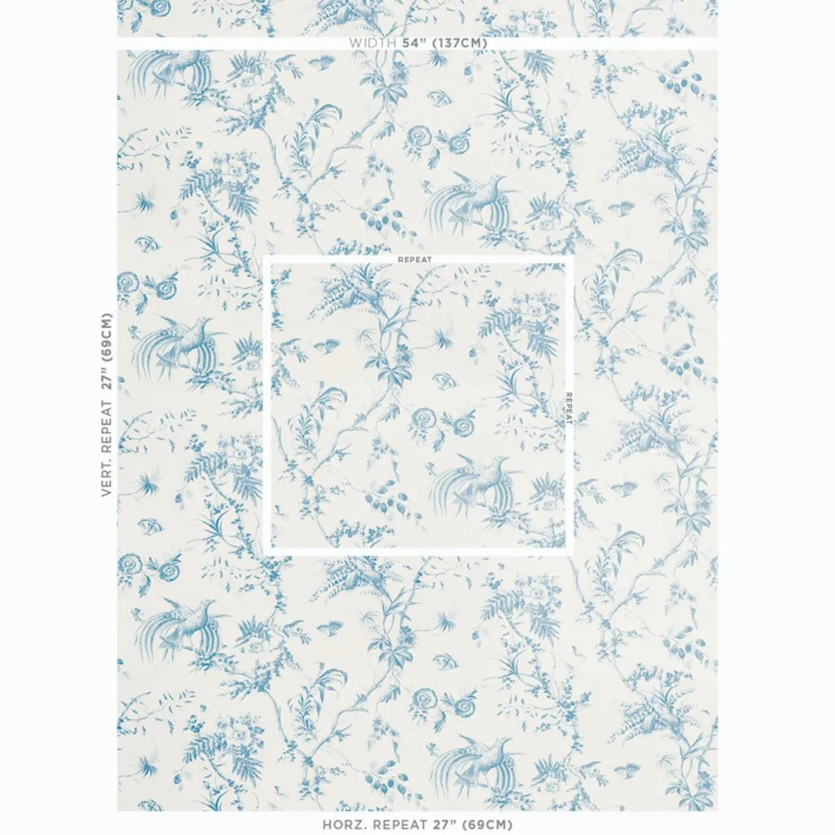 Schumacher 179570 Toile De La Prairie Blue fabric swatch