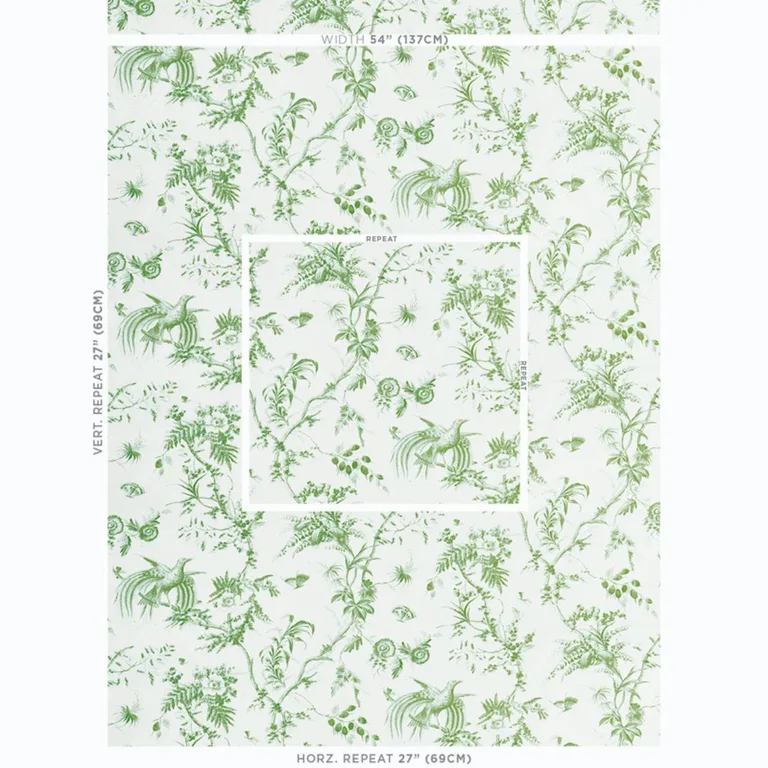Schumacher 179571 Toile De La Prairie Green fabric swatch