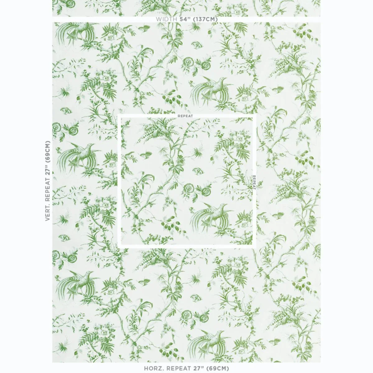 Schumacher 179571 Toile De La Prairie Green fabric swatch