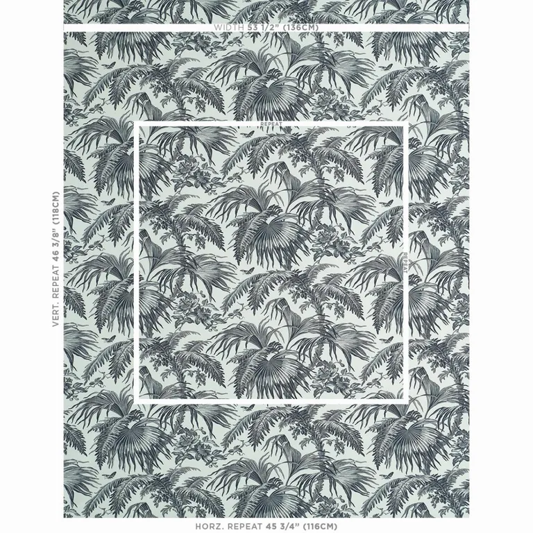 Schumacher 179511 Toile Tropique Black fabric swatch