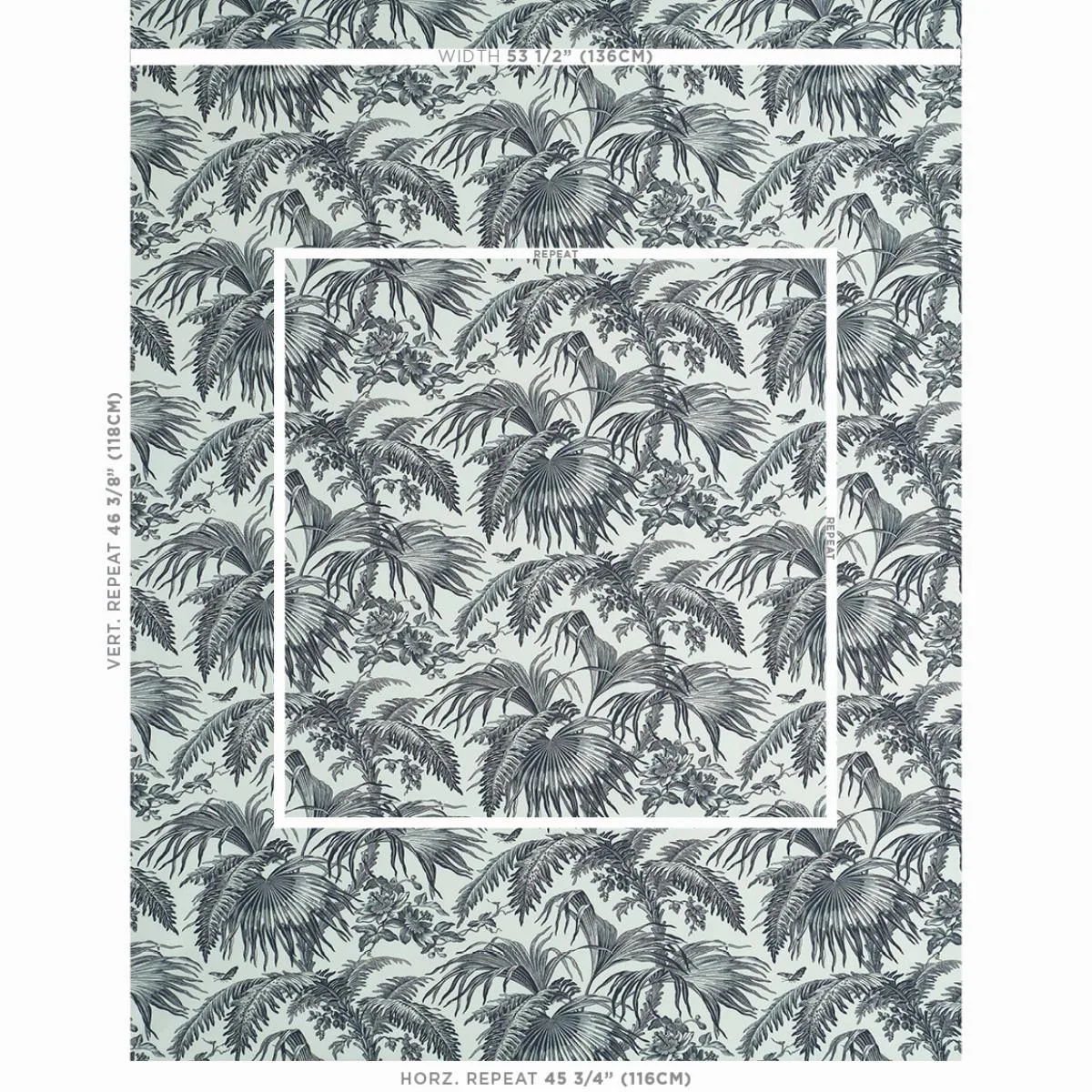 Schumacher 179511 Toile Tropique Black fabric swatch