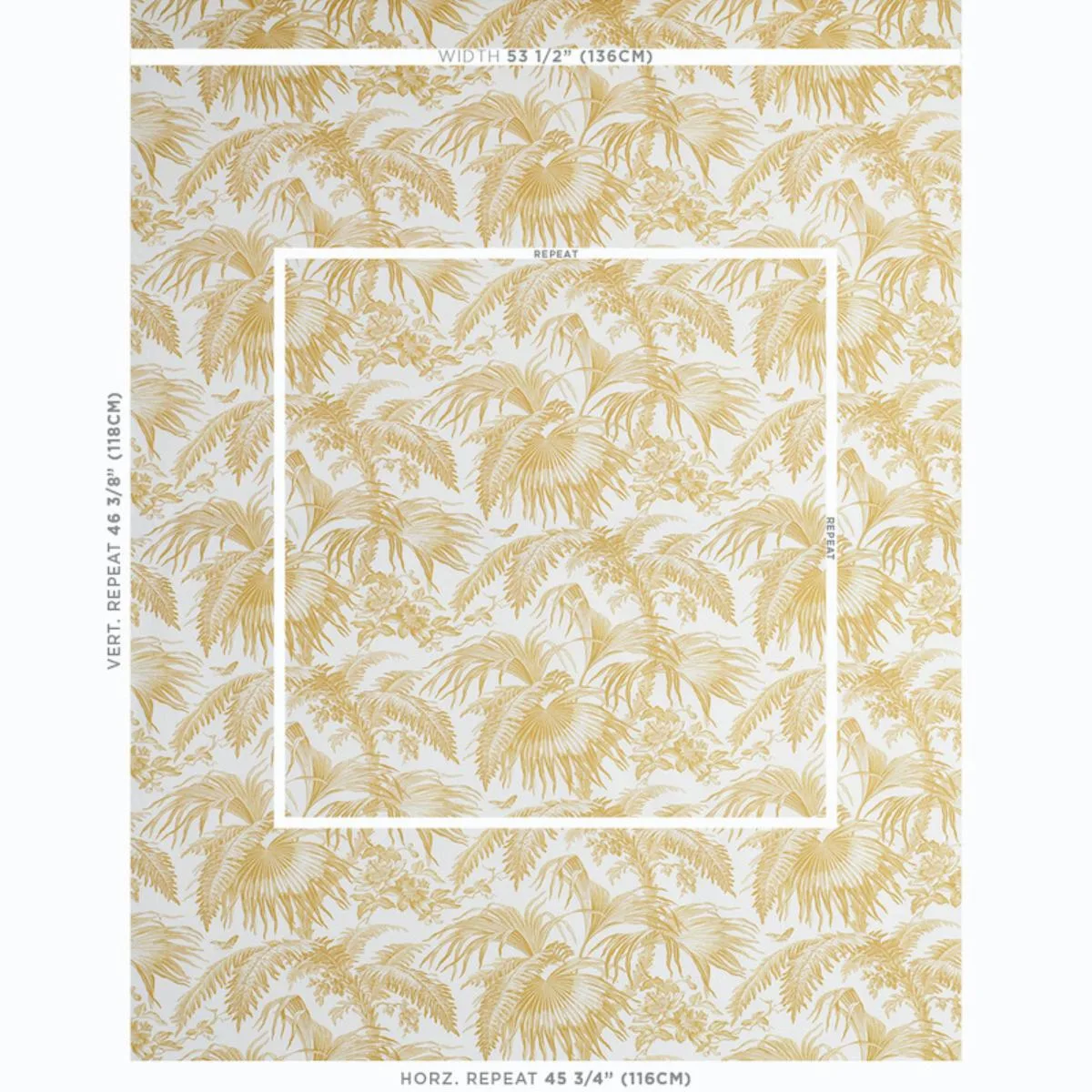 Schumacher 179510 Toile Tropique Gold fabric swatch