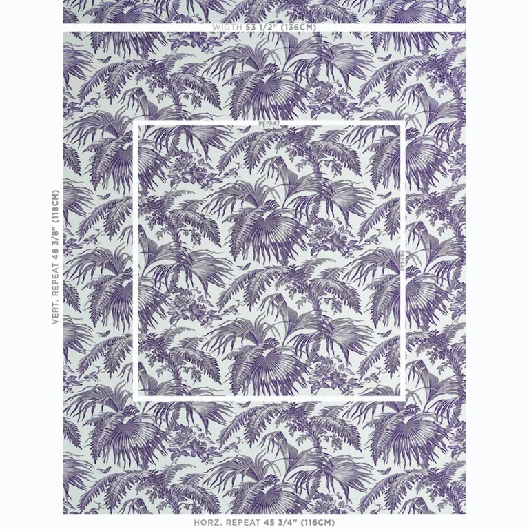 Schumacher 179512 Toile Tropique Purple fabric swatch
