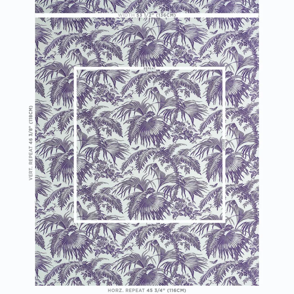 Schumacher 179512 Toile Tropique Purple fabric swatch