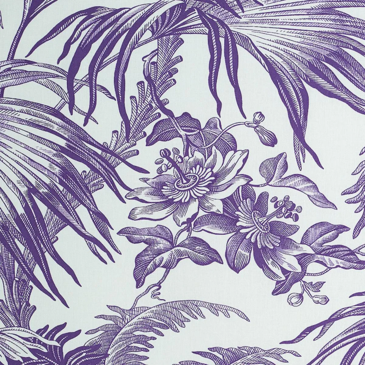 Schumacher 179512 Toile Tropique Purple fabric swatch