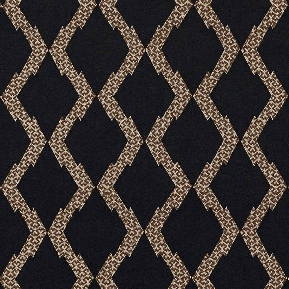 Schumacher 69992 Topi Appliqué Black fabric swatch