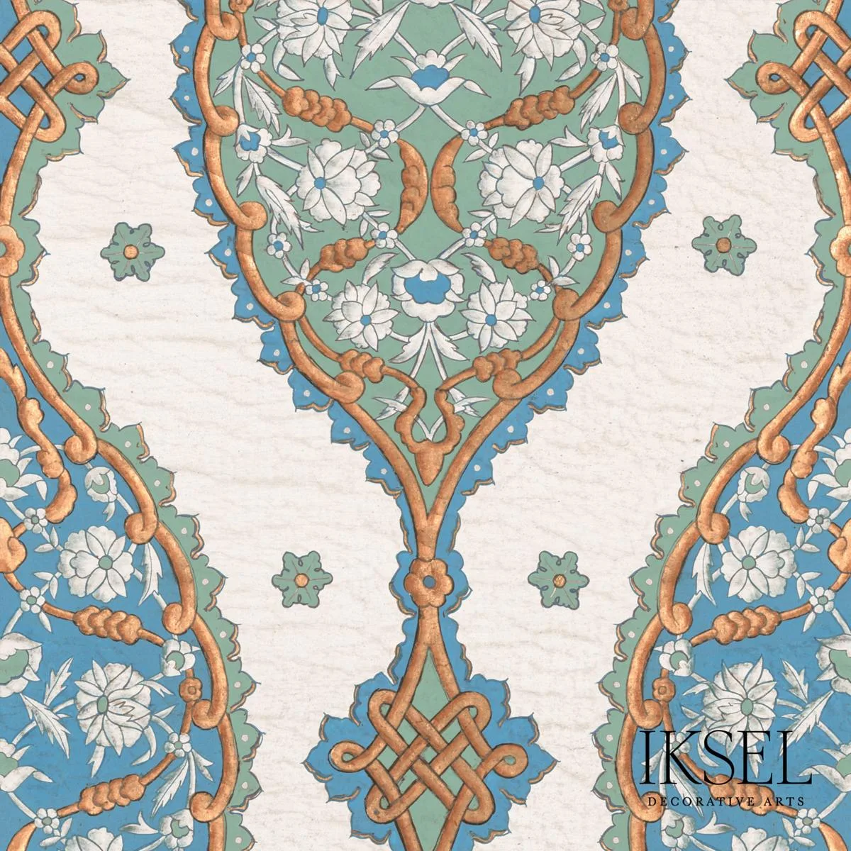 Schumacher RF202CR12 Topkapi By Iksel Blue & Green fabric swatch
