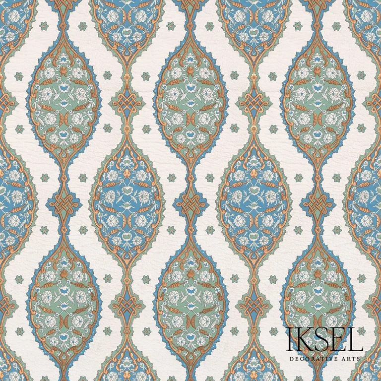 Schumacher RF202CR12 Topkapi By Iksel Blue & Green fabric swatch
