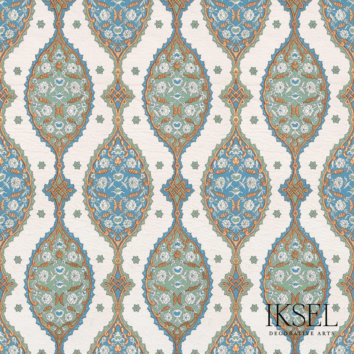 Schumacher RF202CR12 Topkapi By Iksel Blue & Green fabric swatch